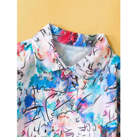 Beast4you Colorful Graphic Rainbow Designer Button Front Shirt For Boy.