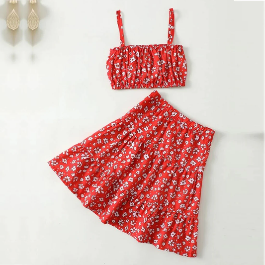 Beast4you Stylish Crop Cami Top & Ditsy Layered Super Soft Skirt Set For Baby Girls.