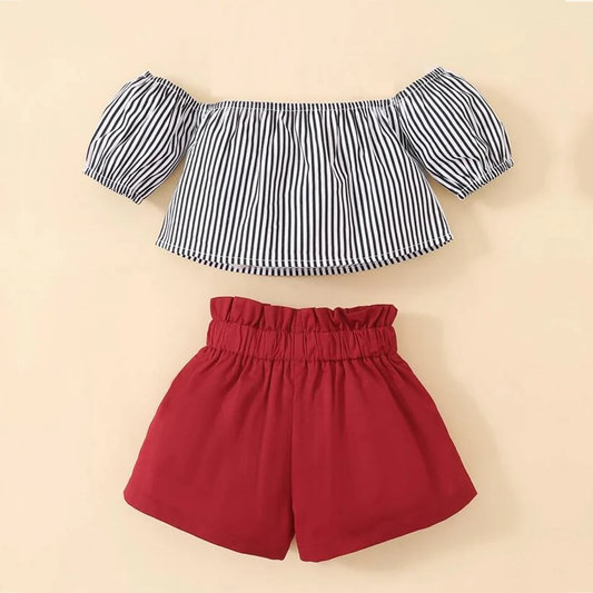 Beast4you Toddler Girls Off-Shoulder Stylish Top & Shorts For Baby Girls.