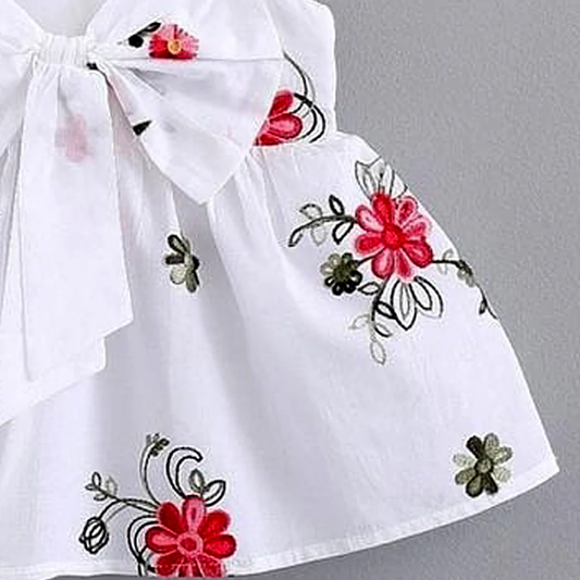 Baby Girl Stylish White Flower Tunic Design Midi Frock Dress for Baby.