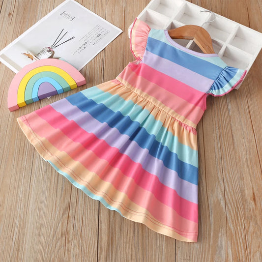 Beast4you Stylish BabyGirl's White Pocket & Yellow Multi Lining & Multicolor Lining Dresses_Frocks 3 Combo for Kids.