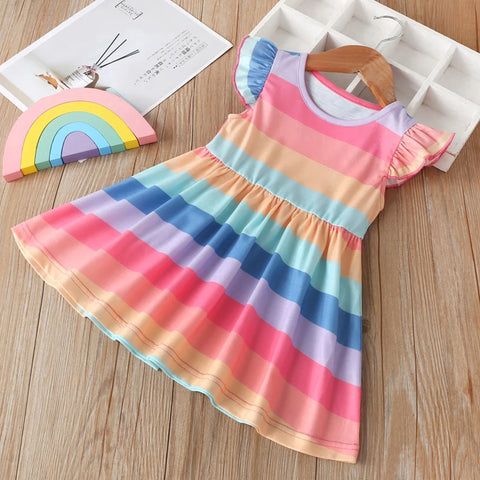 Beast4you Stylish BabyGirl's White Pocket & Yellow Multi Lining & Multicolor Lining Dresses_Frocks 3 Combo for Kids.