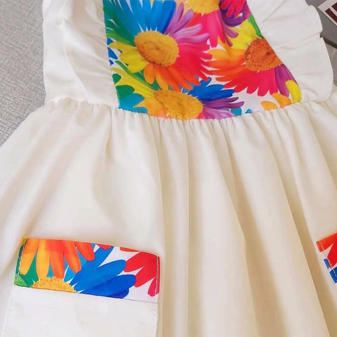 Beast4you Stylish BabyGirl's White Pocket & Yellow Multi Lining & Multicolor Lining Dresses_Frocks 3 Combo for Kids.