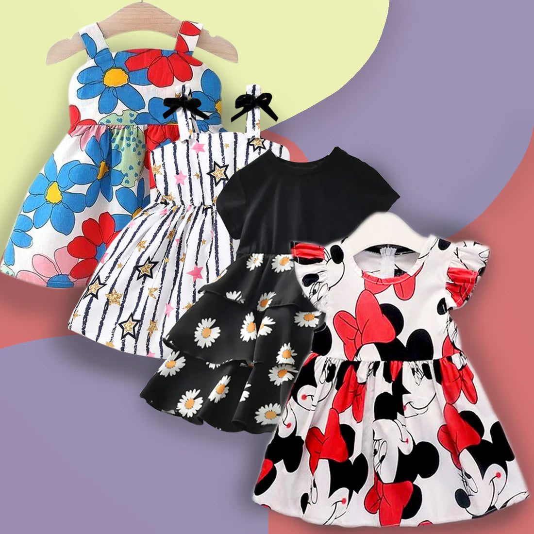 Beast4you Toddler Girls Cotton Stylish Dresses_Frocks ( Combo Pack Of 4 ) for Baby Girls.