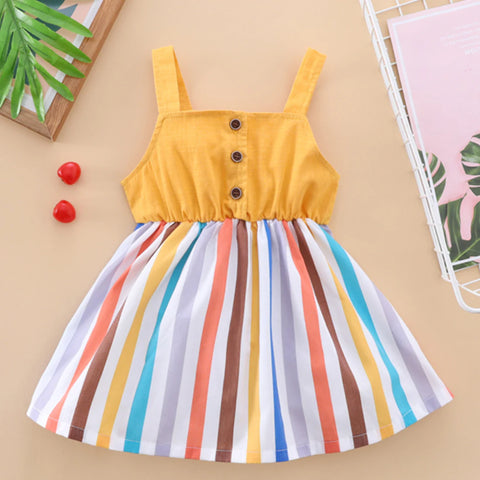 Beast4you Stylish BabyGirl's White Pocket & Yellow Multi Lining & Multicolor Lining Dresses_Frocks 3 Combo for Kids.