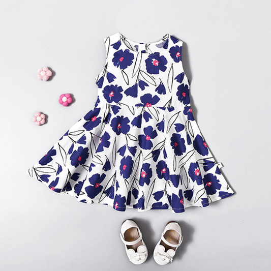 BabyGirl's Stylish Cotton Blue Floral Frocks & Dresses for Kids.