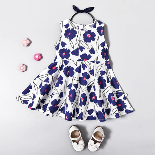 BabyGirl's Stylish Cotton Blue Floral Frocks & Dresses for Kids.