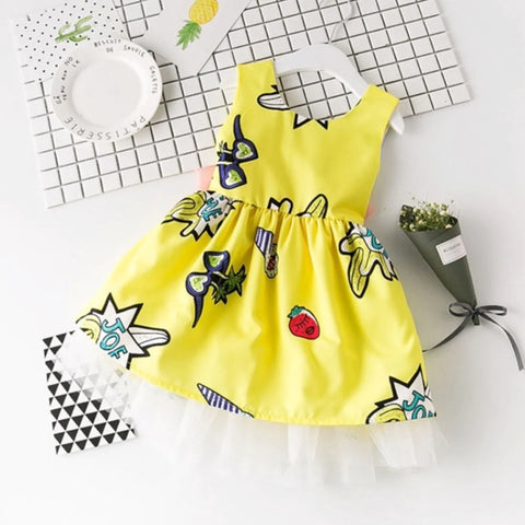 Beast4you BabyGirl Stylish Yellow & Cherry Contrast Schiffy Floral Dresses_Frocks Combo Pack for Baby Girls.