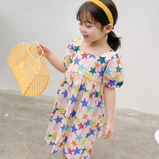 BabyGirl's Princess Stylish Cotton Multicolor Star Designer Frocks & Dresses for Kids.