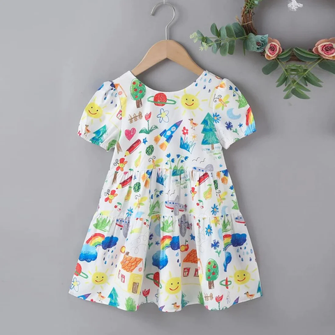 BabyGirl's Stylish Cotton Designer Pencil Drowing Frocks & Dresses for Kids.