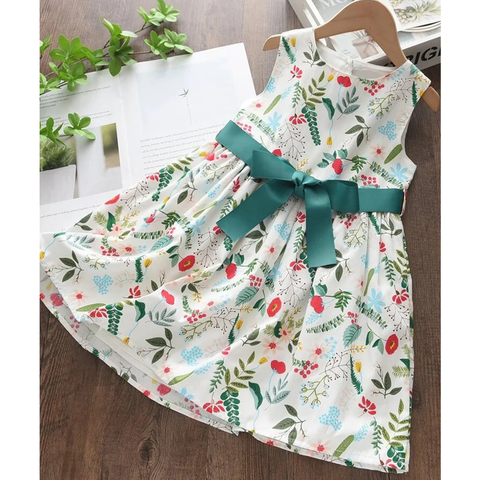 Kids New Fashion Green Floral Frock & Dress for Baby Girls.