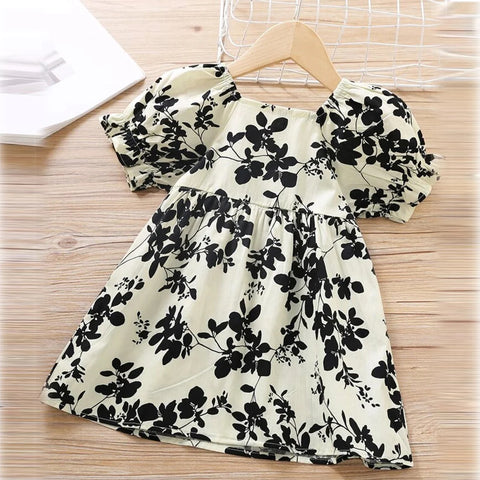 Beast4you BabyGirl Princess Pencil Drawing & Black Floral Designer Tunic Dress Combo for Baby Girls.