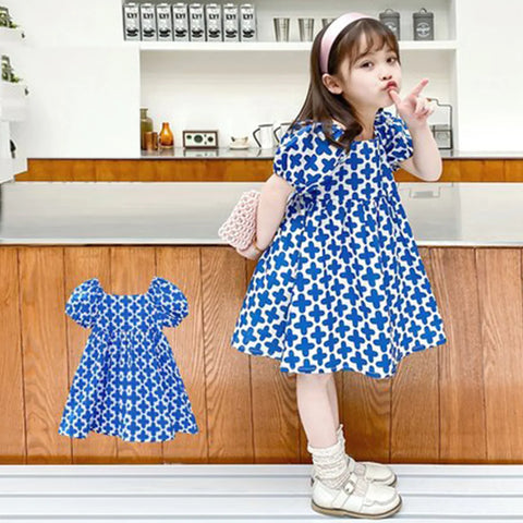 Beast4you Princess Stylish BabyGirl's Blue Plus & Green Floral Designer Tunic Dresses_Frockes Combo for Kids.