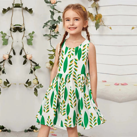 Beast4you Princess Stylish BabyGirl's Blue Plus & Green Floral Designer Tunic Dresses_Frockes Combo for Kids.