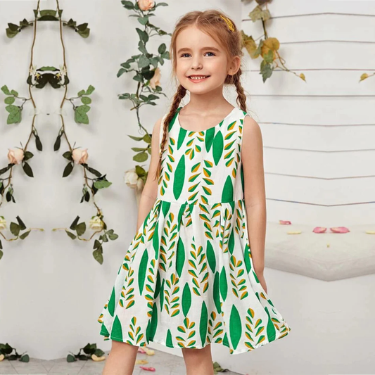 Stylish Colorfull Green Floral Designer Midi Frock_Dresses for Baby Girl.