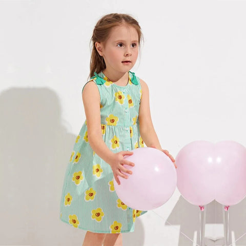 Beast4you Stylish BabyGirl's Light Green Striped Sunflower & Floral Dresses_Frocks (Combo Pack Of 3) For Kids.