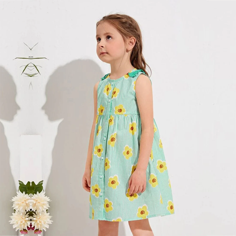 Princess BabyGirl's Colorfull Green Floral Designer Tunic Frock_Dresses for Baby Girl.