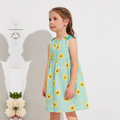 Beast4you BabyGirl's Stylish Designer Light Green Vertical Sun_Flower & Floral Dresses (Combo Pack Of 2) for Baby Girl.