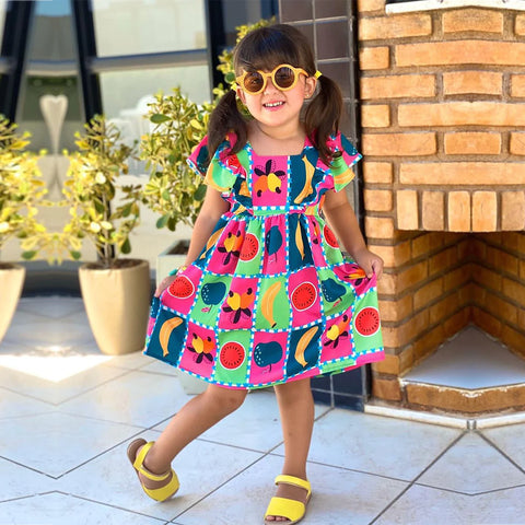 Beast4you Baby Girl's Stylish Designer Light Green Floral & Fruits Dress (Combo Pack Of 2) for Baby Girls.