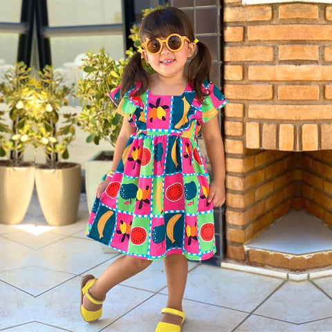 Beast4you Baby Girl's Stylish Designer Light Green Floral & Fruits Dress (Combo Pack Of 2) for Baby Girls.