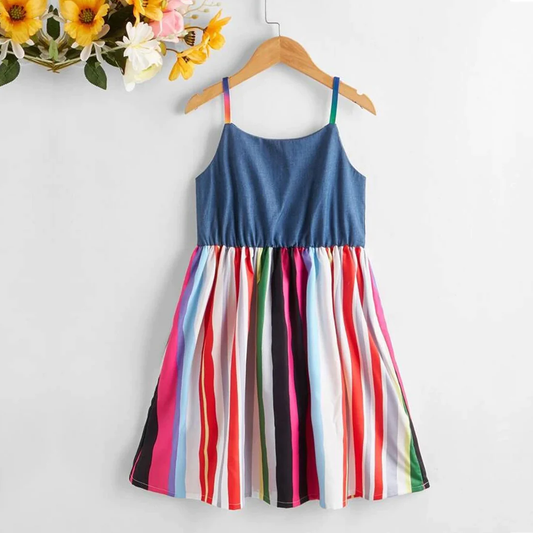 BabyGirl's Cotton Colorful Stripe Lining Frocks & Dresses for Kids.