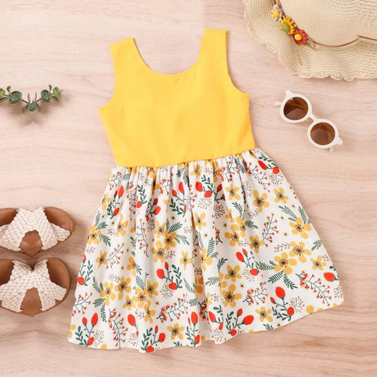 Toddler Girls Stylish Yellow Floral Designer Frocks for Baby Girl.