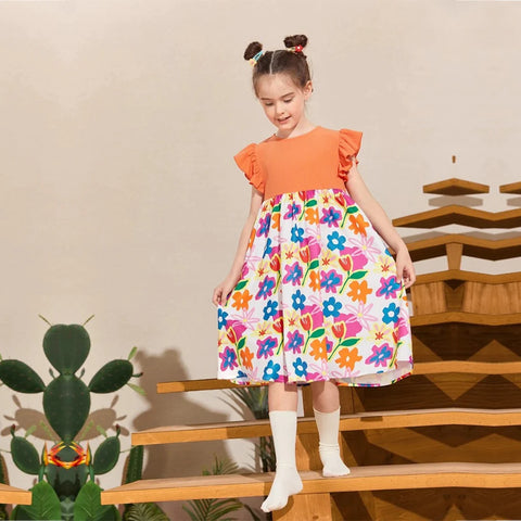 Beast4you Stylish BabyGirl's Heart & Ornage Floral & Striped Dresses_Frocks (Combo Pack Of 3) For Kids.