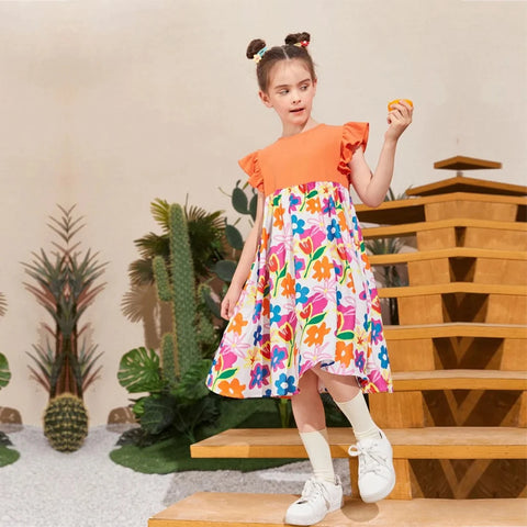 Beast4you Stylish BabyGirl's Heart & Ornage Floral & Striped Dresses_Frocks (Combo Pack Of 3) For Kids.