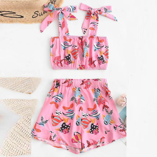 Beast4you Babygirl Stylish Fish Deginer Pink Top & Short For Kids.