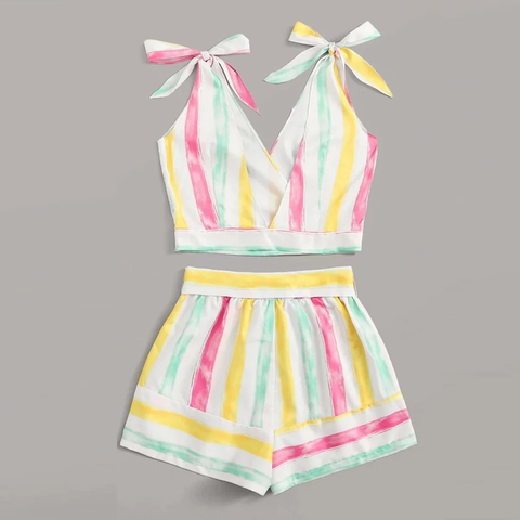 Beast4you Crop Rainbow Stylish Top Sleeveless And Shorts For Baby Girls.