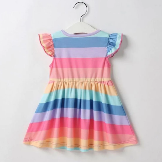 Kids Stylish Colorfull Strips Design Midi Frock Dress for Baby Girl.