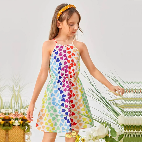 Kids Stylish Heart Design Ruffle Trim Frocks & Dresses for Baby Girl.