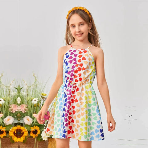 Beast4you Stylish BabyGirl's Heart & Ornage Floral & Striped Dresses_Frocks (Combo Pack Of 3) For Kids.