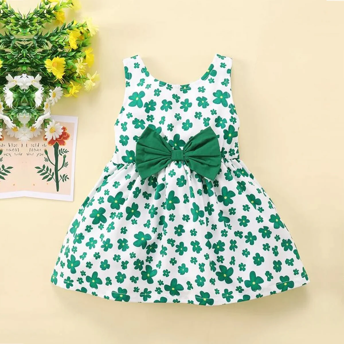 BabyGirl's Cotton Green Floral Frocks & Dresses for Kids.