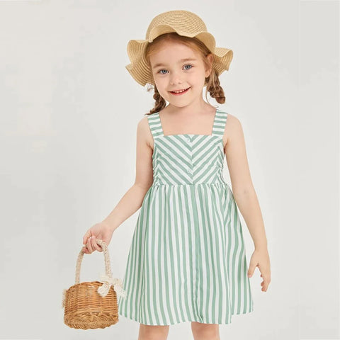 Beast4you Baby Girl's Stylish Designer Light Green Striped & Floral Tunic Dresses (Combo Pack Of 2) for Baby Girl.