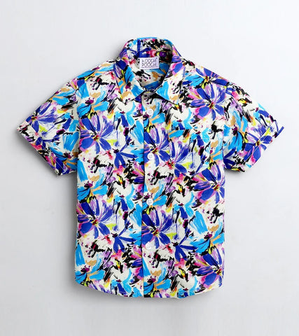 Beast4you Painterly Floral Printed Half Sleeve Shirt