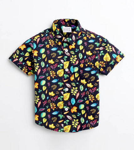 Beast4you Mix Leaf Printed Half Sleeve Shirt