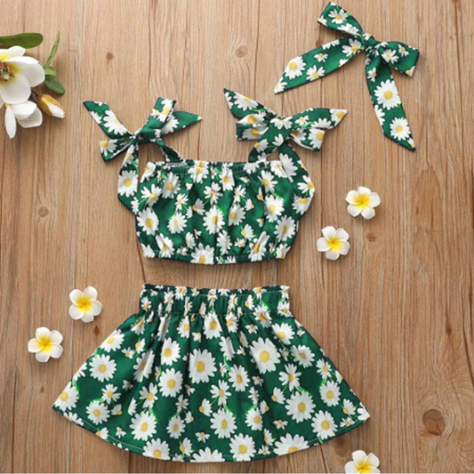 Beast4you Kids Ditsy Floral Crop Cami Top & Frilled Skirt Set For Baby Girls