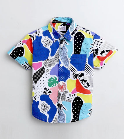 Beast4you Blue Abstract Printed Half Sleeve Shirt