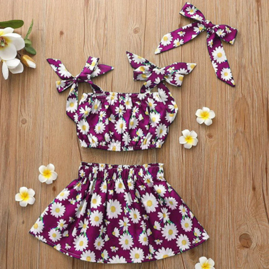 Beast4you Floral Print Tie Front Top and Skirt Set For Baby Girls.