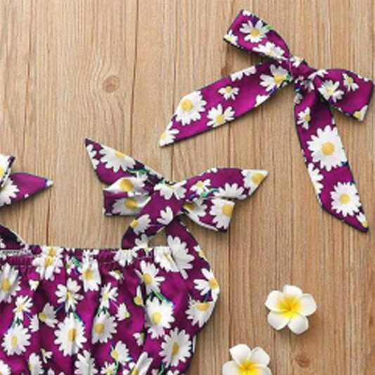 Beast4you Floral Print Tie Front Top and Skirt Set For Baby Girls.