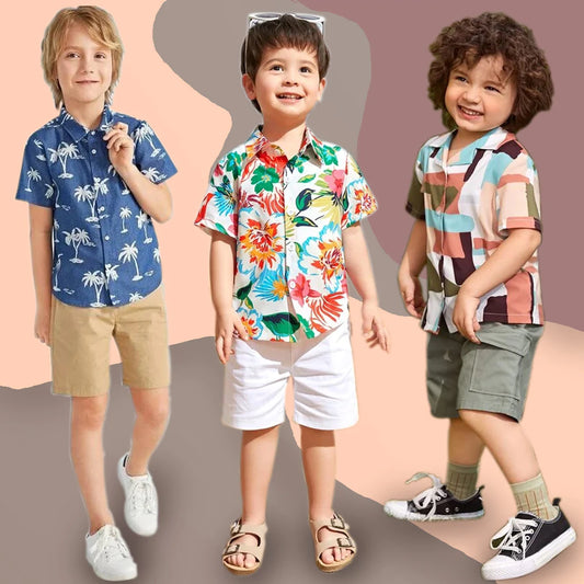 Beast4you Floral & Tree Cocount and Multicolor Designer Button Front (Combo Pack Of 3) Shirt For Boy.