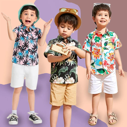 Beast4you Tree Cocount and Florals Designer Button Front (Combo Pack Of 3) Shirt For Boy.