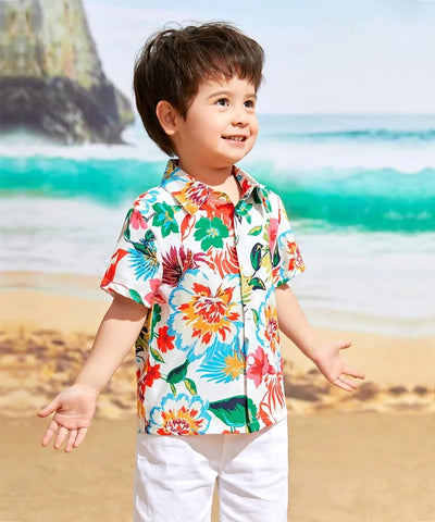 Beast4you Floral & Tree Cocount and Multicolor Designer Button Front (Combo Pack Of 3) Shirt For Boy.