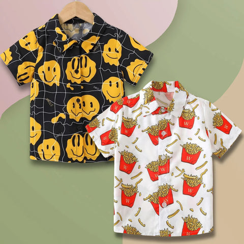 Beast4you Smile-Black & Fries Multi Print Shirt Designer Button Front Shirt For Boy.