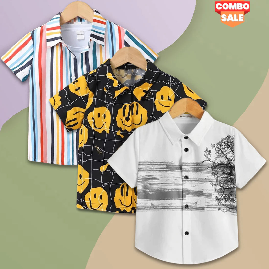 Beast4you  Boy's London City & Coconut Tree and Fruits Designer Button Front (Combo Pack Of 3) Shirt For Boy.