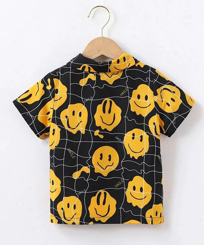 Beast4you Smile-Black & Fries Multi Print Shirt Designer Button Front Shirt For Boy.