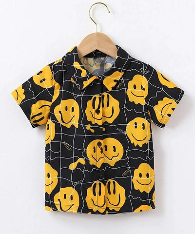 Beast4you Smile-Black & Fries Multi Print Shirt Designer Button Front Shirt For Boy.