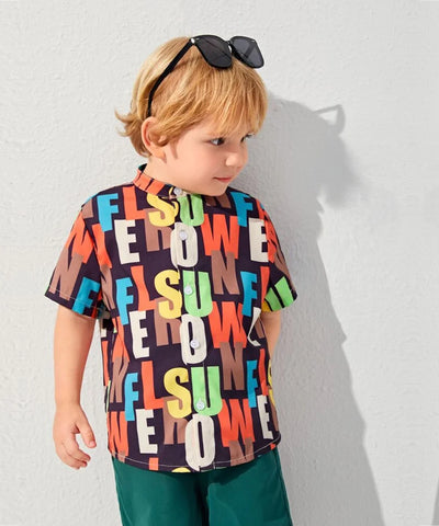 Beast4you Multicolor & Letter Graphic Designer Button Front Shirt For Boy.