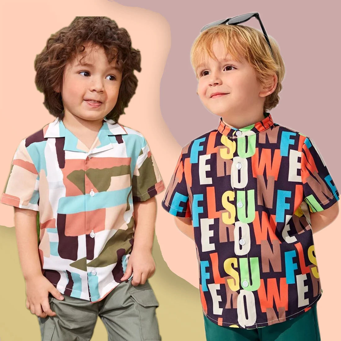 Beast4you Multicolor & Letter Graphic Designer Button Front Shirt For Boy.